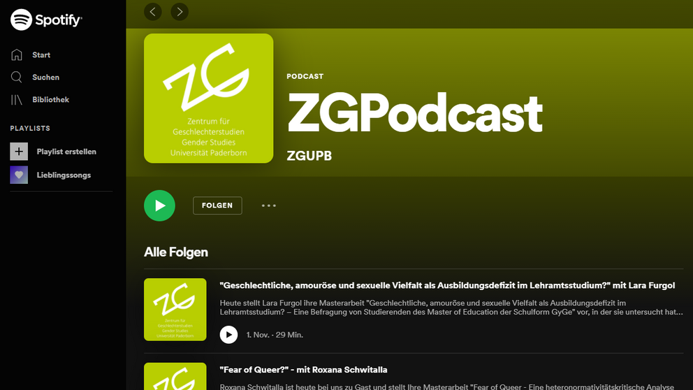 Spotify-Startseite des Zentrums