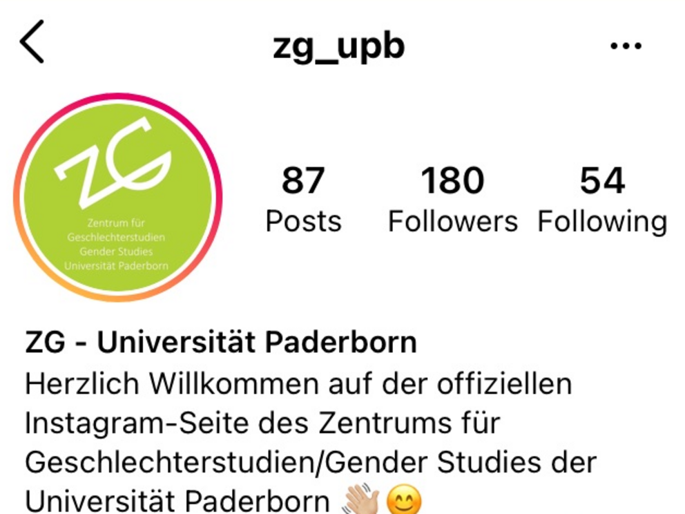 Instagram-Startseite des Zentrums