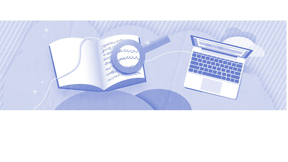 Grafik mit Buch und Laptop