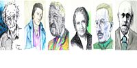von links nach rechts sind dargestellt: Martin Wagenschein(03.12.1896-03.04.1988), Johann Heinrich Pestalozzi(12.01.1746-17.02.1827), John Dewey (20.10.1859-01.06.1952), Montessori, Maria (31.08.1870-06.05.1952), Anton Semjonowitsch Makarenko (13.01.1888-01.04.1939), Janusz Korczak (22.01.1878-05.08.1942)