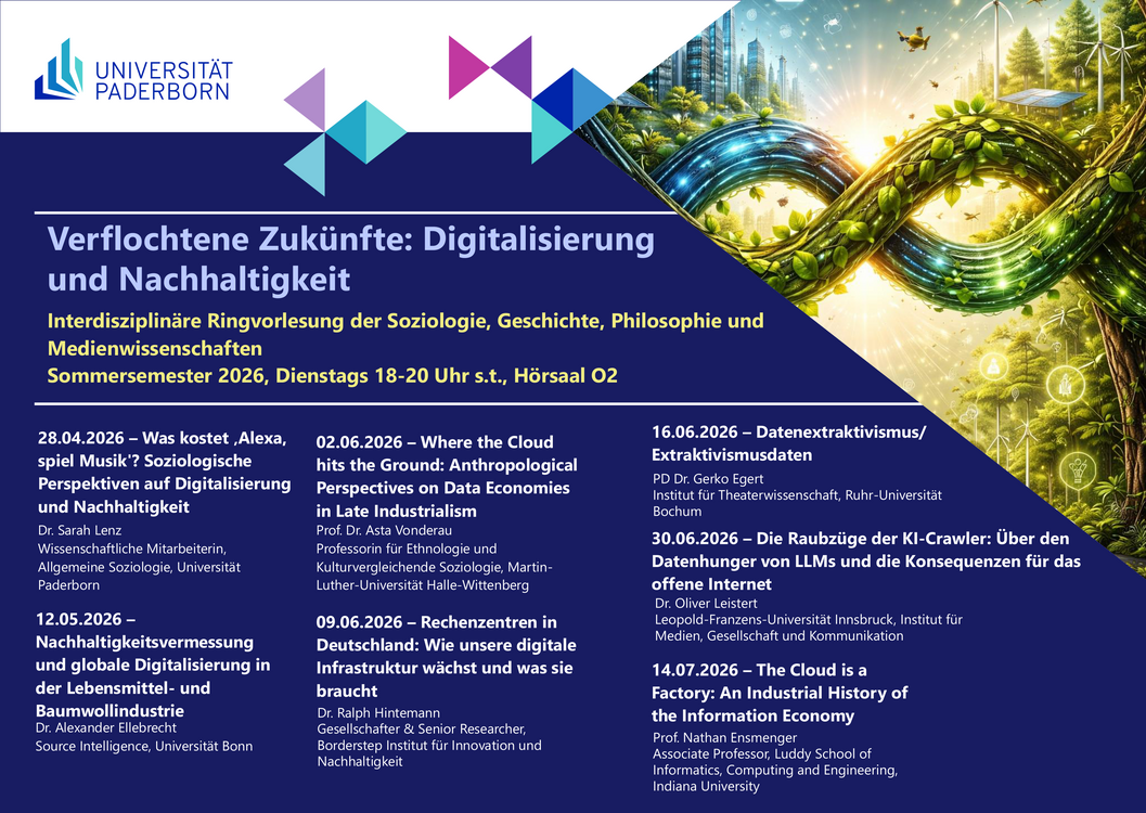 Plakat der Ringvorlesung "Verflochtene Zukünfte" (SoSe 2026)