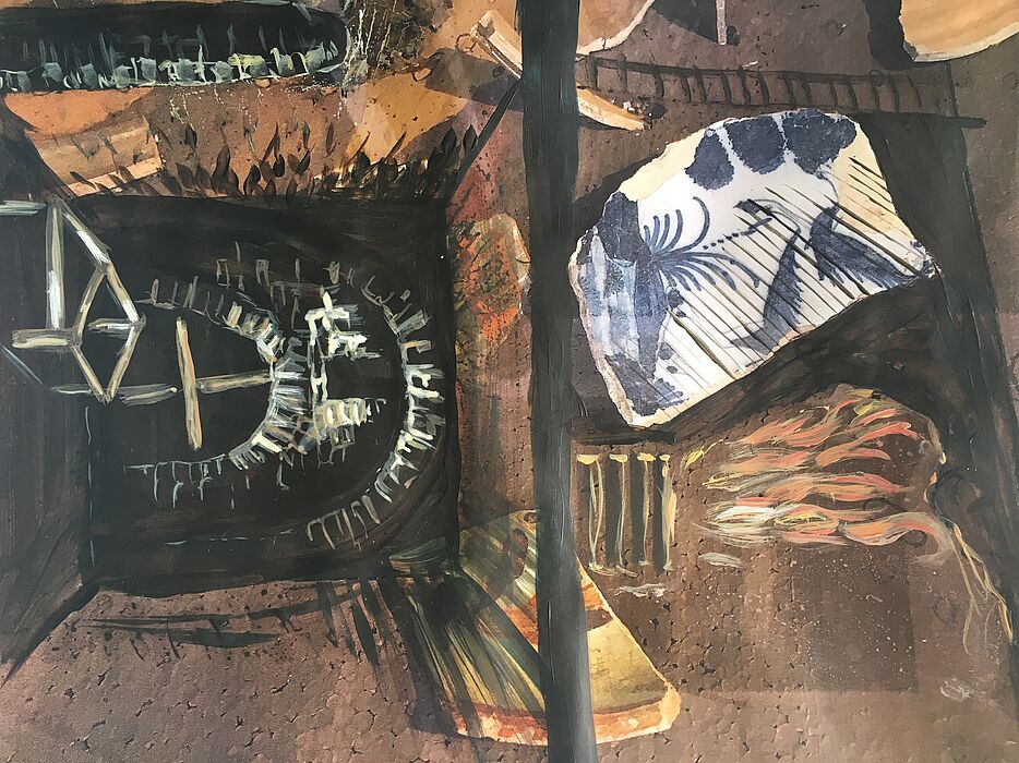 Foto: Marita Semper, Haldenfunde, Acryl auf Packpapier. Copyright: Jutta Ströter-Bender 