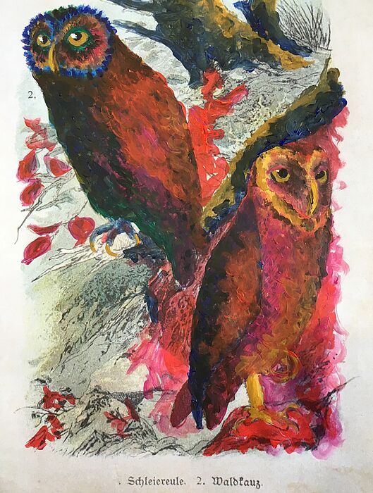 Studentische Seminararbeit zu dem Werkstatt Malerei-Seminar „Das Verstummen der Vögel“ mit Acryl auf Papier. Foto: Jutta Ströter-Bender, 2016.