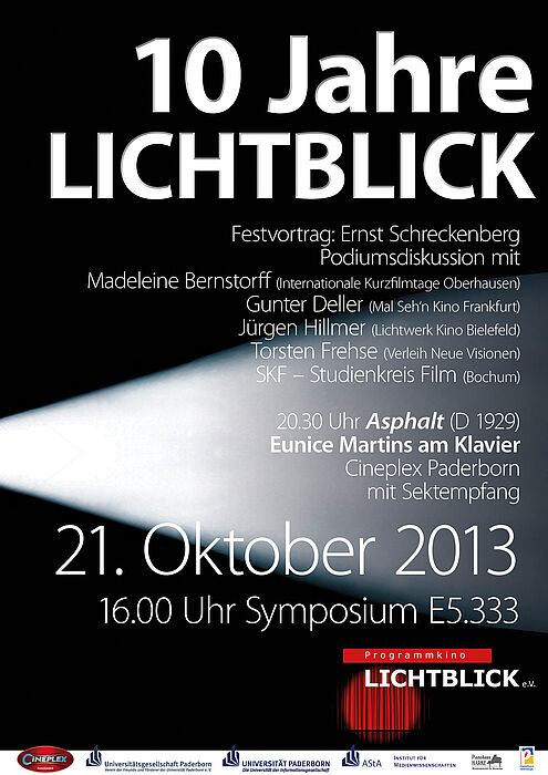 Abbildung: 10 Jahre Programmkino Lichtblick e. V. – Tagung und Stummfilmprogramm am 21. Oktober 2013