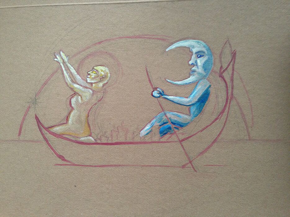 Foto (Universität Paderborn, Jutta Ströter-Bender): Acryl-Skizze: „Das Mondboot von Marcel Moritz. 