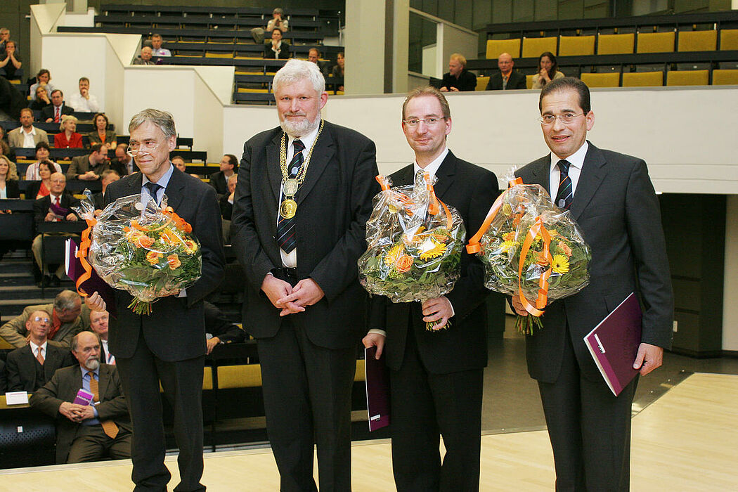 Die neue Spitze der Christian-Albrechts-Universität zu Kiel (v.l.): Prorektor Prof. Thomas Bauer, Rektor Prof. Jörn Eckert, Kanzler Oliver Herrmann und Prorek-tor Prof. Gerhard Fouquet.