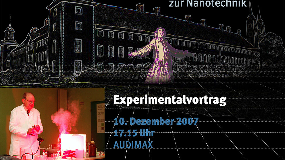 Plakat: Traditionelle „Weihnachtsvorlesung“ des Departments Chemie der Universität Paderborn. Prof. Dr. Georg Schwedt von der Universität Bonn zeigt Experimente von der Alchemie bis zur modernen Nanotechnik.