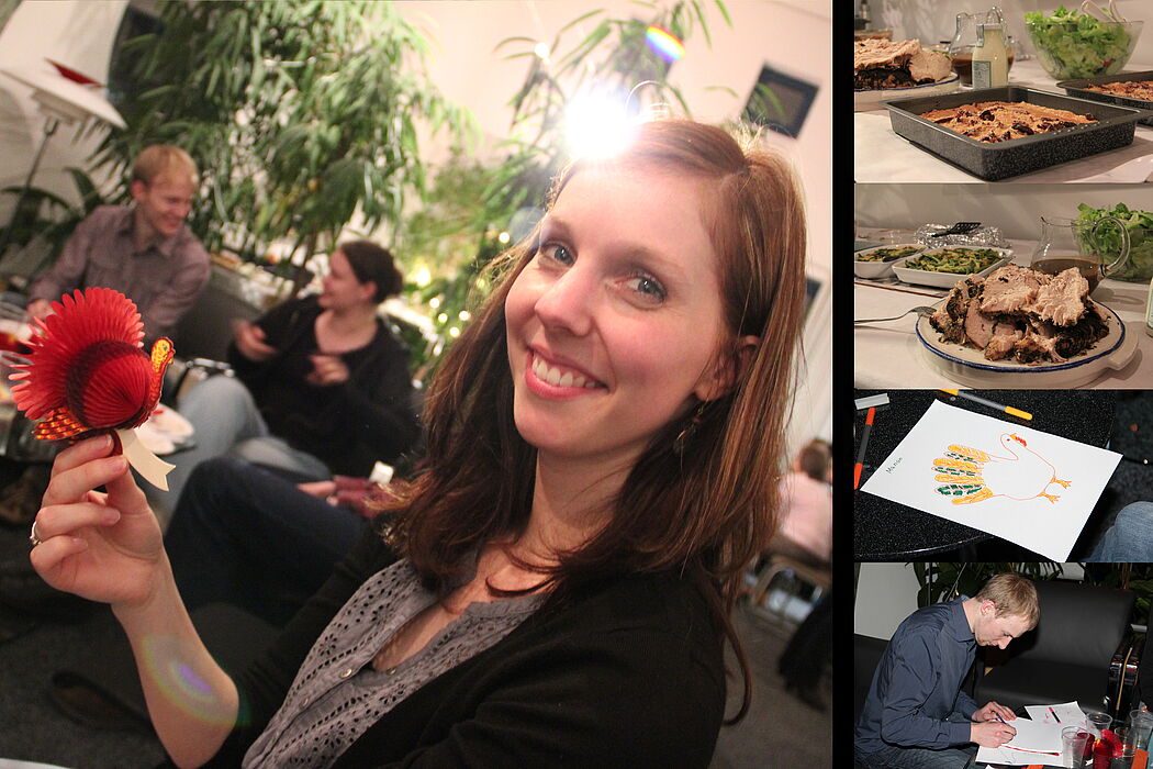 Fotos (Linda Krahn): Englisch-Dozentin Marion Zurborg und der Thanksgiving-Truthahn.