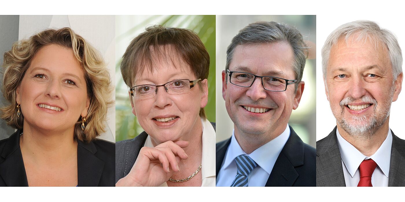 Abbildung: (v. l. n. r.) NRW-Wissenschaftsministerin Svenja Schulze, Regierungspräsidentin Marianne Thomann-Stahl, Michael Dreier, Bürgermeister der Stadt Paderborn, und Prof. Dr. Wilhelm Schäfer, Präsident der Universität Paderborn.