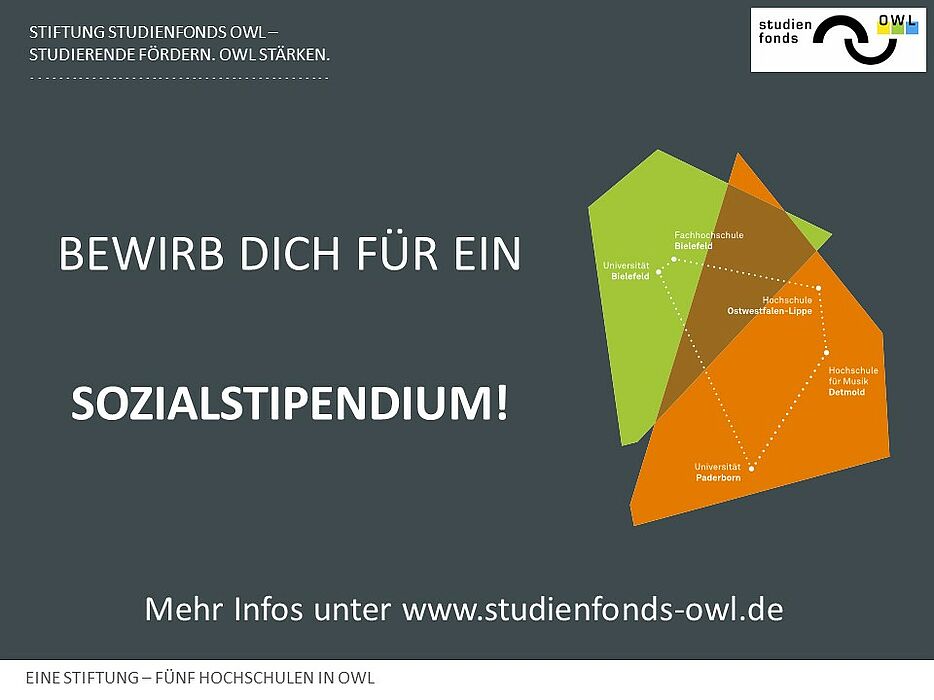 Abbildung: Studierende und Studieninteressierte können sich bis zum 28. April 2015 für ein Sozialstipendium der Stiftung Studienfonds OWL bewerben. Neben der finanziellen Förderung in Höhe von 500 Euro pro Semester profitieren die Stipendiaten auch vo