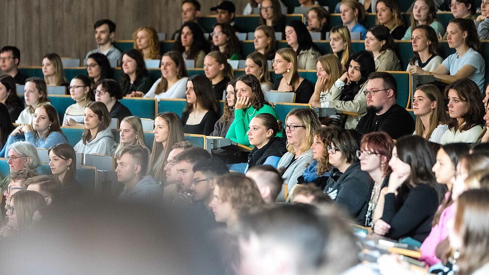 Students sitting in the lecture hall.