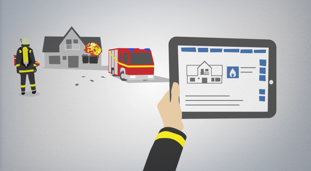 Grafik (RescueLab): Übungsszenarien mit dem Tablet steuern.