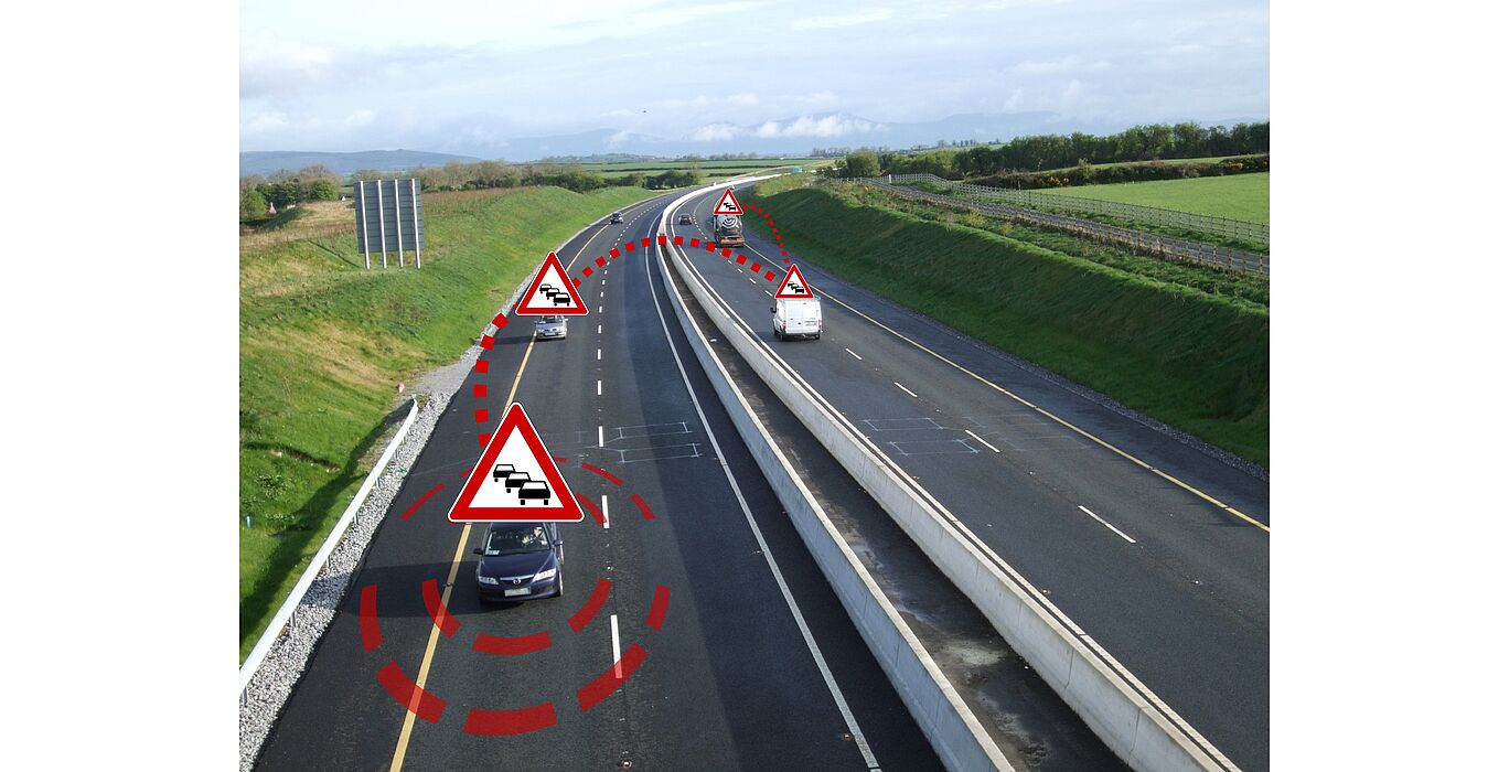 Fotomontage (Universität Paderborn): Die „Vehicular Conference“ will die Kommunikation zwischen Fahrzeugen Realität werden lassen.