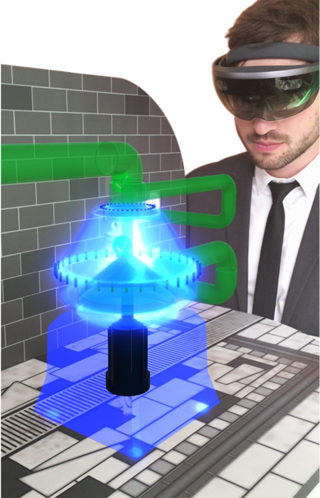 Bild (Fraunhofer IEM): AR in der Entwicklung: Ein Prototyp wird virtuell über eine AR-Brille an seinen späteren Einsatzort projiziert. 