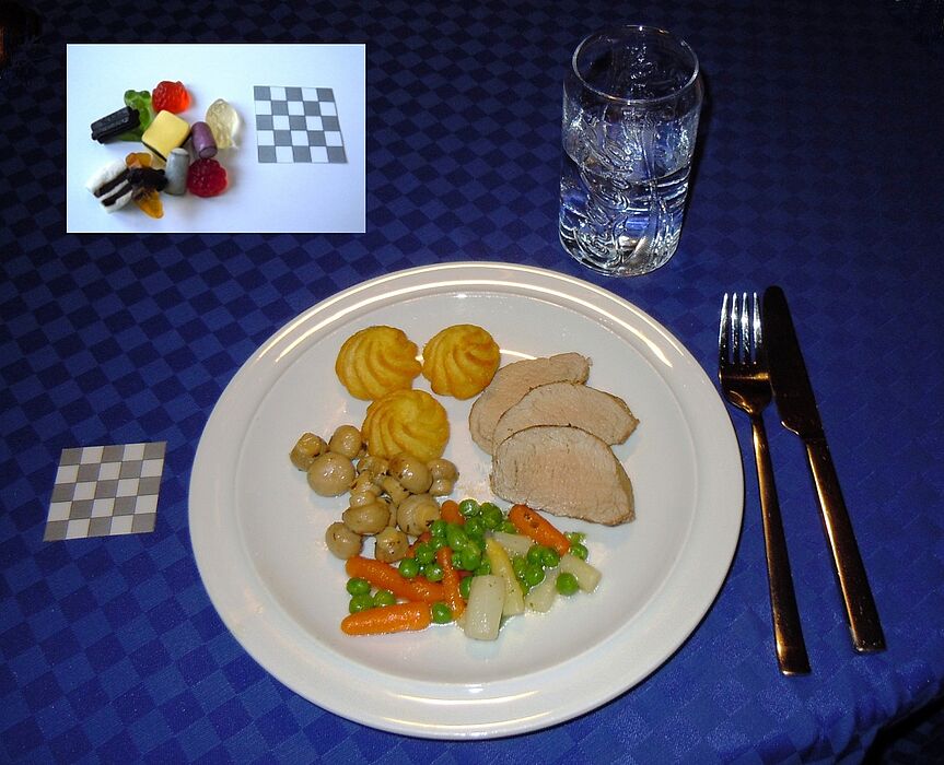 Abbildung: Gesunde Mahlzeit / weniger gesunde Mahlzeit