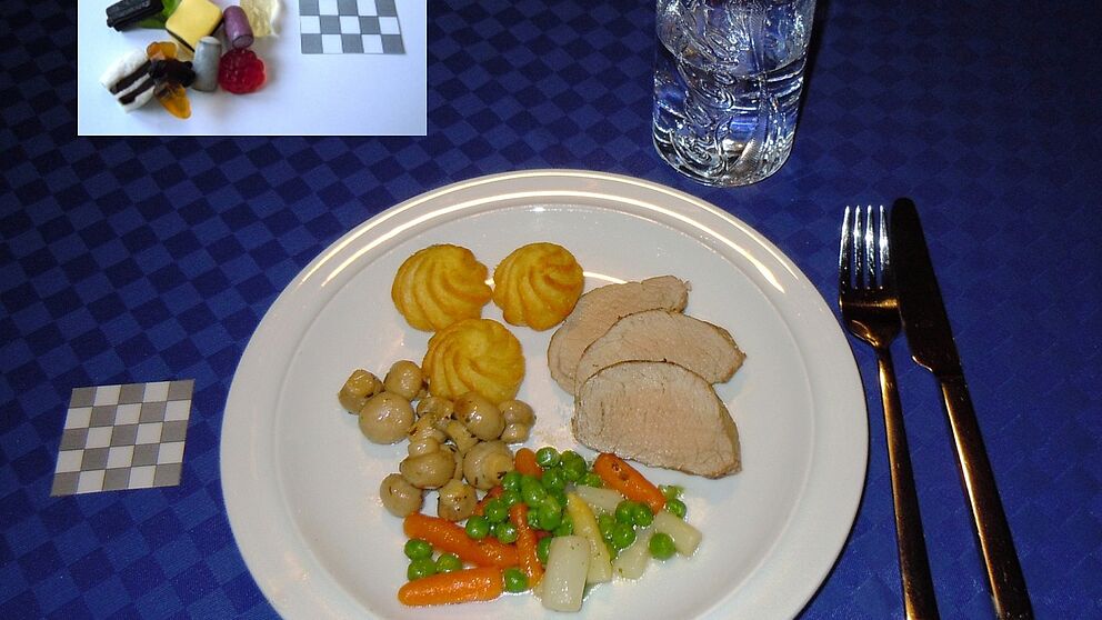 Abbildung: Gesunde Mahlzeit / weniger gesunde Mahlzeit