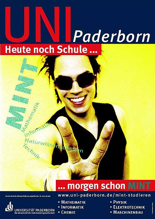 Abbildung: „Heute noch Schule, morgen schon MINT“ – unter diesem Motto entwickelte die Universität Paderborn drei Plakatmotive.