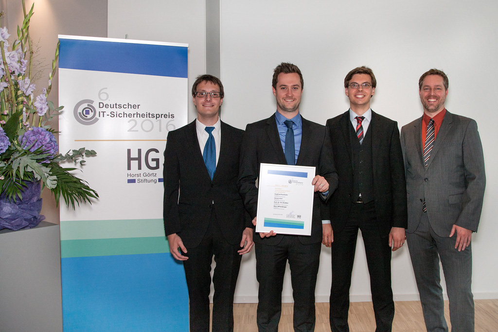 Das Team hinter Harvester: Marc Miltenberger, Siegfried Rasthofer, Steven Arzt (alle Fraunhofer Institut für Sichere Informationstechnologie SIT und Technische Universität Darmstadt) und Prof. Dr. Eric Bodden (Heinz Nixdorf Institut und Fraunhofer IEM).