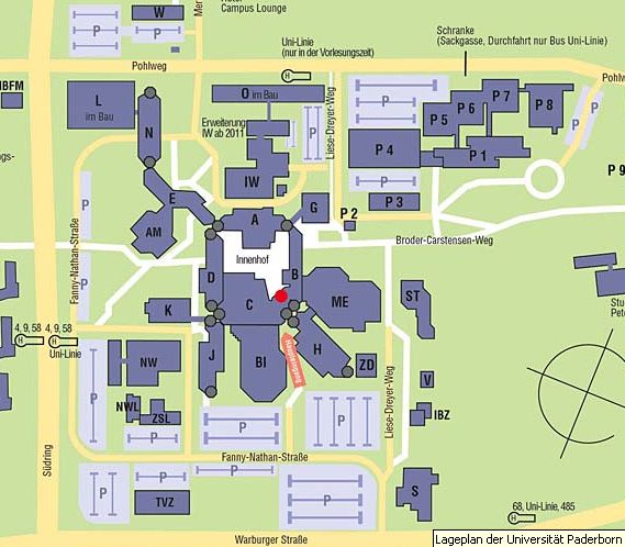 Abbildung: Ausschnitt aus dem Lageplan der Universität Paderborn