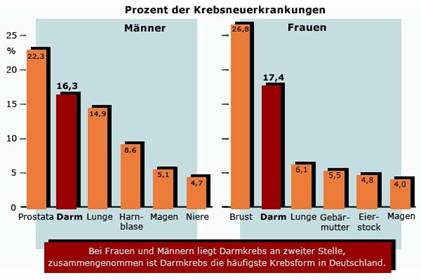 Grafik: Prozentualer Anteil der Krebsarten an den Krebsneuerkrankungen in Deutschland (Quelle: Robert-Koch-Institut, 2006)